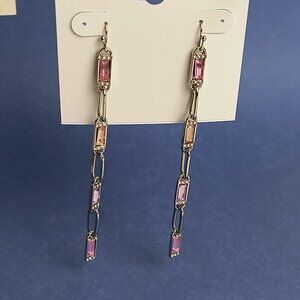 Faux Tourmaline Baguette Dangle Drop Fish-Hook Earrings Multi Casual Statement